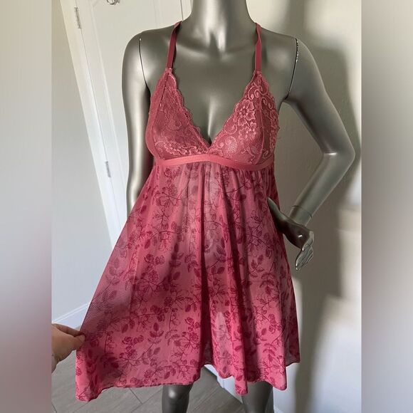 French Affair CHÉRIE PRINTED MESH AND LACE BABYDOLL size L - Picture 6 of 9
